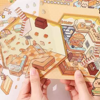 3D наклейка с изображением дома, миниатюрная наклейка с имитацией сцены из домика для скрапбукинга, журнала, блокнота, фотоальбома, чехла для телефона E