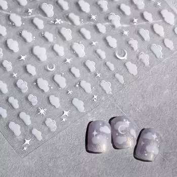 3D наклейки для дизайна ногтей самоклеящиеся слайдеры для ногтей белые облака луна звезды кавайные украшения для ногтей AHa-025