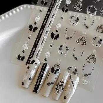 3D наклейки для дизайна ногтей в виде рождественской елки, рельефные наклейки в виде цепочки из жемчуга, самоклеящиеся наклейки для ногтей, слайдеры, наклейки своими руками