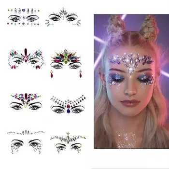 3D-наклейки для лица, татуировки, сексуальный макияж, вечерние блестящие женские украшения для лица