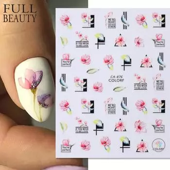 3D наклейки для ногтей Цветочные растения Наклейки для дизайна ногтей Цветочные листья Весенние слайдеры Маникюрный декор