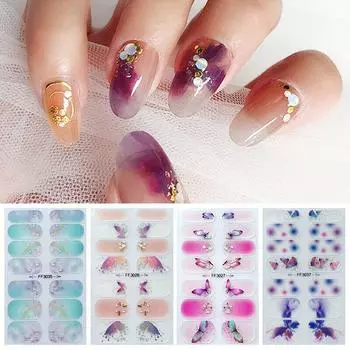3D наклейки для ногтей с бабочками, полная обертка, фольга, водонепроницаемые наклейки для лака для ногтей, сделай сам, AU