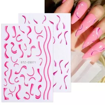 3D наклейки для ногтей с огненным пламенем, цветок, абстрактный дизайн, наклейки для дизайна ногтей, модные линии, полосатая лента, слайдер для украшения ногтей