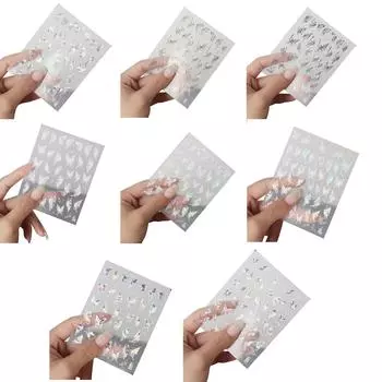 3D наклейки для ногтей в виде бабочек, летние блестящие золотые рельефные лазеры, самоклеящиеся наклейки для ногтей, наклейки для маникюра своими руками E