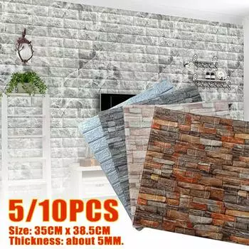 3D наклейки на стену, пенопластовые кирпичи, обои, фоновая стена, украшение для гостиной, наклейки, анти-столкновение, клейкая текстура, кирпич 5PCS белый