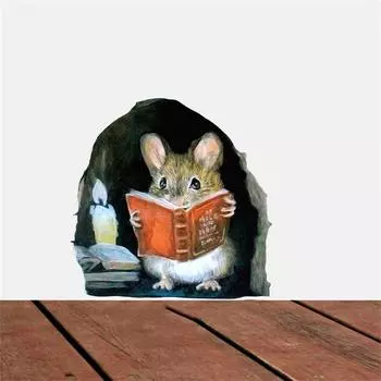 3D наклейки на стену с отверстием для мыши, 3 шт., мышь, читающая книгу, наклейки на стены, виниловые непрозрачные обои из ПВХ для украшения гостиной