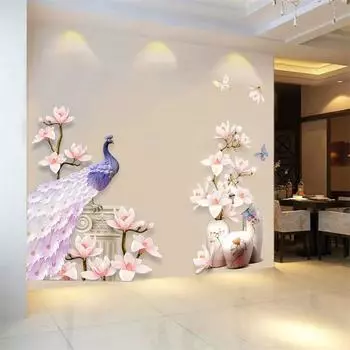 3D наклейки на стену в китайском стиле с павлином, большая бутылка, цветы, винил, гостиная, прихожая, спальня, домашний декор, украшение, постер XL