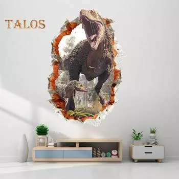 3D наклейки на стены с динозаврами, легко наносимые, многоразовые самоклеящиеся наклейки с тиснением из ПВХ, наклейки с динозаврами для дома A