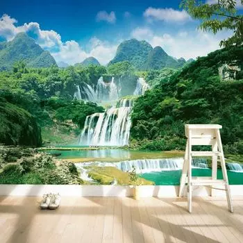 3D настенная роспись Природа Пейзаж Обои Зеленые Горы Водопад Обои Домашний Декор 200 cm(W) x 140 cm(H)