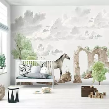 3D настенная роспись в скандинавском стиле с изображением лошадей и тропических растений, фон для детской комнаты, домашний декор 200 cm(W) x 140 cm(H)