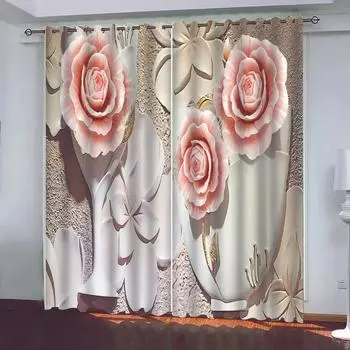 3D настенная спиральная иллюзия роскошные светофильтрующие шторы цветочная тема декоративные 2 панели тонкие шторы для спальни гостиной 100W160H(CM)40x63in&Hook