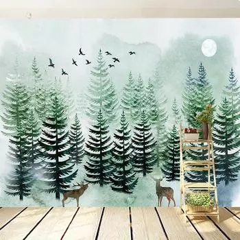 3D настенное покрытие, настенная бумага, зеленый лесной лось, фотообои для гостиной, спальни, детской комнаты, домашний декор, настенная ткань Papel De Parede 300cm (W) x 200cm (H)