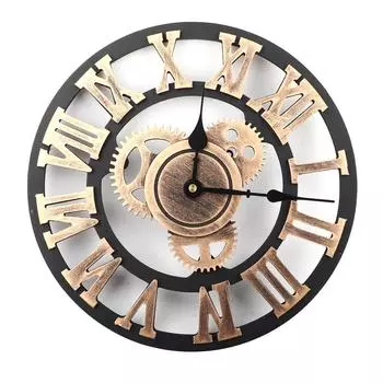 3D настенные часы ручной работы в деревенском стиле, деревянные, винтажные, для гостиной, офиса, бара, 30 см, золотые