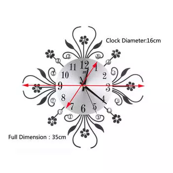 3D настенные часы с бриллиантами, не тикающие, бесшумные, ослепительные часы для домашнего офиса чёрный