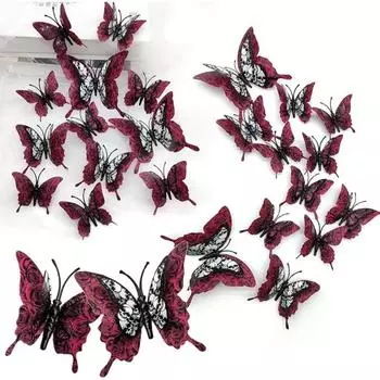 3D настенные украшения в виде бабочек 12 шт. Наклейки на стену в виде бабочек на Хэллоуин с дизайном черепа Наклейки для декора комнаты в виде бабочек Украшения для детского душа чёрный/белый