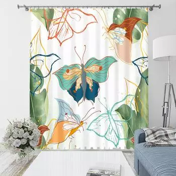 3D Nature Colorful Butterfly Series Modern Girl Thin Shading Polyester Window Curtains, Bedroom, Living Room, Home Decor 120W243H&Hook