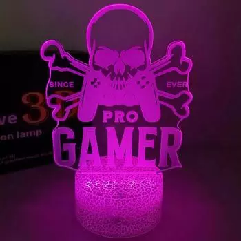 3D Night Lamp Gaming Room Desk Setup Lighting Decor Gamepad Icon LED Light Atmosphere Table Bedside Night Lamps Kids Gift Black Base No Remote
