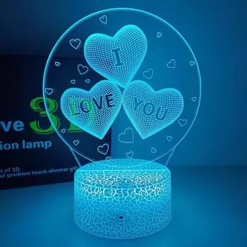 3D ночник LOVE LED спальня прикроватная тумбочка лампа день рождения День святого Валентина подарок на предложение любви романтическое украшение Black Base No Remote светло-синий