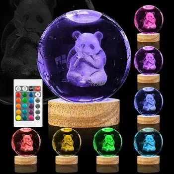 3D ночник в виде хрустального шара аксолотля с 16-цветной светодиодной деревянной основой, модернизированная 3,15-дюймовая стеклянная шарообразная лампа аксолотля с дистанционным управлением 0-5W