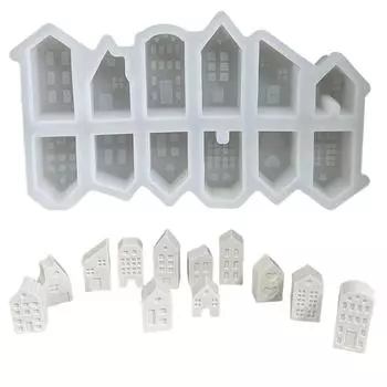 3D Nordic Style House Candle Mold 12-луночные мини-дома гипсовая бетонная цементная форма DIY гипсовая архитектура для домашнего декора подарки CHINA