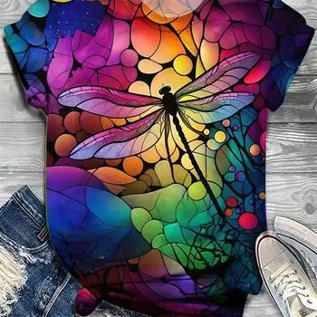 3D Новые футболки с принтом бабочек для женщин, летняя мода, уличная круглая горловина, короткий рукав, для девочек, красивая футболка, женская одежда 100