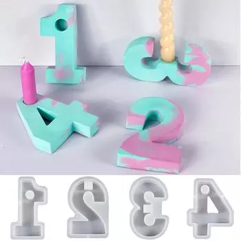 3D Number Candle Holder Silicone Mold DIY Handmade Candlestick Plaster Epoxy Resin Concrete Casting Molds Home Desktop Decor
