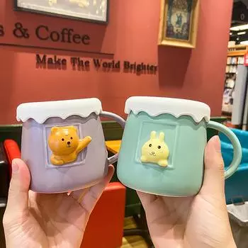 3D объемный рельеф Кружка пара стакан воды милый медведь кролик животное бытовая керамические кружки завтрак молоко детская чашка