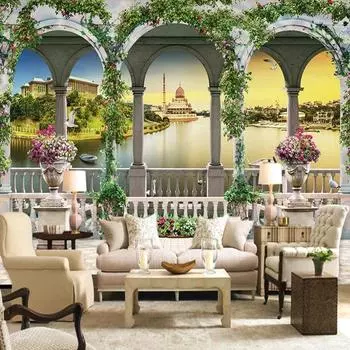 3d обои Европейский стиль Колонна Природа Пейзаж Настенные фрески Гостиная Телевизор Диван Фоновые обои 200 cm(W) x 140 cm(H)