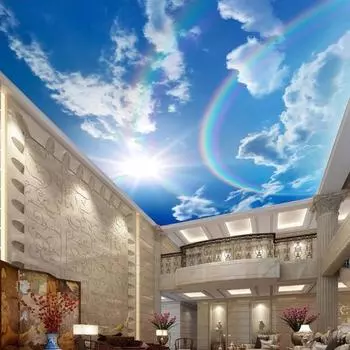 3D обои, фрески, голубое небо, белые облака, радуга, фотообои, гостиная, спальня, интерьер, потолок, декоративные обои 200 cm(W) x 140 cm(H)