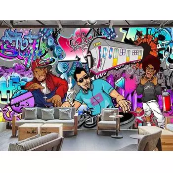 3D Обои Модная роспись Хип-хоп Рок Музыка Стена Граффити Роспись Хип-хоп Музыка Обои Танцевальная студия Съемная роспись 200 cm(W) x 140 cm(H)