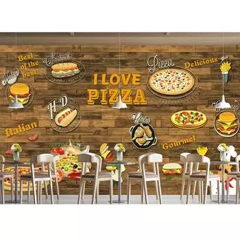 3d Обои с изображением пиццы быстрого приготовления Обои для ресторана быстрого приготовления Обои для пиццерии Закусочная 200 cm(W) x 140 cm(H)