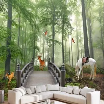 3d обои с лесом для комнаты, джунгли, пони, палевое украшение, фреска для гостиной, спальни, детская комната, украшение для дома 200 cm(W) x 140 cm(H)