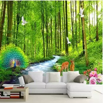 3d обои с лесом, ручей и вода, фотообои, гостиная, спальня, детская комната, настенная роспись с лесом, домашний декор 200 cm(W) x 140 cm(H)
