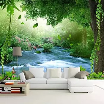 3D-обои с ручьями, лесной солнечный свет, настенные плакаты, для спальни, ванной комнаты, кабинета, гостиной 200 cm(W) x 140 cm(H)