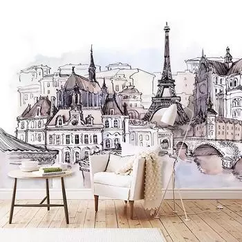 3D обои Современная абстрактная башня Акварельная роспись Ручная роспись Городской пейзаж Искусство Обои Гостиная Телевизор Диван Спальня Декор 300cm (W) x 200cm (H)
