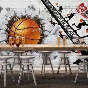 3d обои Современная белая кирпичная стена Фреска Баскетбол Ретро Бар Кафе Ресторан Фон для обоев 200 cm(W) x 140 cm(H)