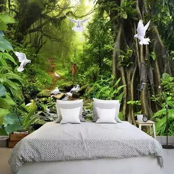 3d Обои Современная Природа Пейзаж Зеленый Лес Фреска Обои Гостиная Спальня Фон Фреска 200 cm(W) x 140 cm(H)