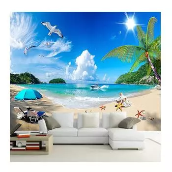 3D обои Современные голубое небо белые облака пляж морской пейзаж фреска для гостиной спальня украшение фотообои настенная живопись 200 cm(W) x 140 cm(H)