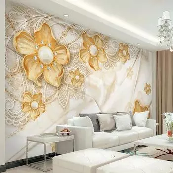 3D обои золото в европейском стиле ювелирные изделия цветы фото настенные фрески гостиная телевизор диван спальня домашний декор фон 3D фреска 200 cm(W) x 140 cm(H)
