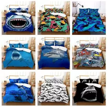3D одинарный/двуспальный комплект постельного белья с изображением акулы, пододеяльник с морскими животными, 2/3 шт. AU140 * 210, полный размер, мягкий домашний текстиль для комнаты мальчиков Baby 100x135cm
