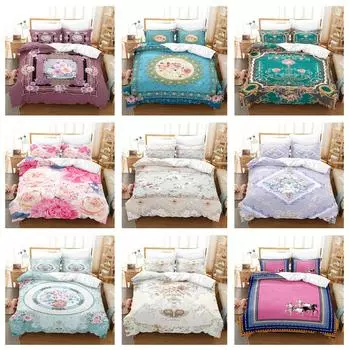 3D односпальная/двуспальная кровать, комплект постельного белья с дворцовым стилем, ретро-цветочный пуховый пододеяльник, 2/3 шт., AU/EU/DE, полноразмерный мягкий домашний текстиль из микрофибры Baby 100x135cm