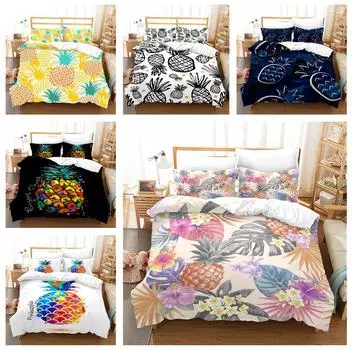 3D односпальная/двуспальная кровать, комплект постельного белья с принтом ананаса, фруктовый пух, пододеяльник, 2/3 шт., AU140 * 210, полноразмерный мягкий домашний текстиль из микрофибры Baby 100x135cm