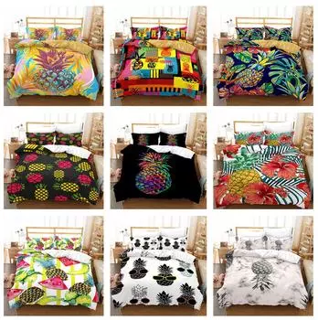 3D односпальная/двуспальная кровать, комплект постельного белья с принтом ананаса, фруктовый пух, пододеяльник, 2/3 шт., AU140 * 210, полноразмерный мягкий домашний текстиль из микрофибры Baby 100x135cm