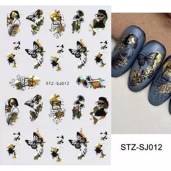 3D осенние наклейки для ногтей с золотым листом, хлопковые цветы, переводные наклейки для ногтей, слайдеры для маникюра, осенние украшения 2023, TRSTZ-SJ STZ-SJ012