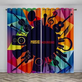 3D ослепительные музыкальные инструменты, гитарная стойка, дизайн барабана, солнцезащитные шторы, шторы для детской комнаты с любовью, 2 панели 100W130H(CM)40x51in&Hook