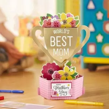 3D-открытка ко Дню матери, дизайн-вылет, лучшая поздравительная открытка для мамы, 3D-открытка, сделанная своими руками, в форме кубка с призом