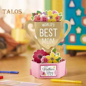 3D открытка ко Дню матери, вылетающий дизайн, 3D поздравительная открытка для лучшей мамы, сделай сам, ручная работа, форма призового стакана, открытка на День матери, вырезанная лазером золотистый