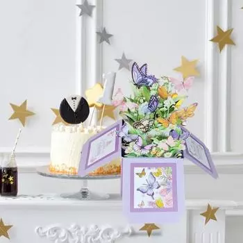 3D открытка с днем рождения, всплывающая бабочка, букет, подарочная коробка, поздравительная открытка на день рождения для семьи и друзей фиолетовый
