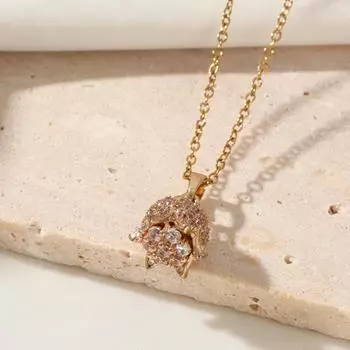 3D Ожерелье с подвеской в виде цветка для женщин Модное ожерелье из нержавеющей стали с цирконием Свадебные украшения и аксессуары для вечеринок золотой