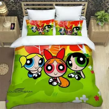 3D P-Powerpuff-Girls Cartoon Bedding Sets exquisite bed supplies set duvet cover comforter set bedding set luxury birthday gift US Twin(172x218cm)